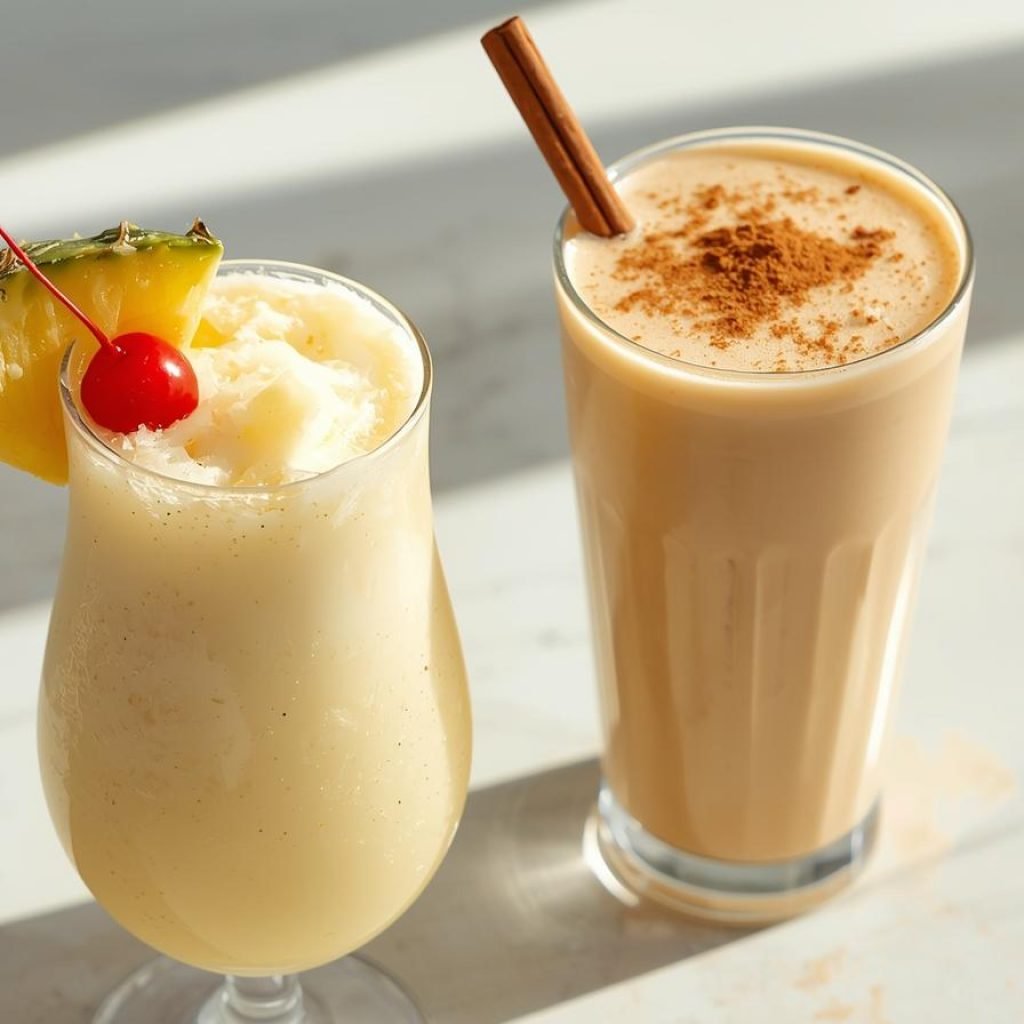 create an image of a couple of beverages like pina colada and tigernut dring for my website homepage (2)
